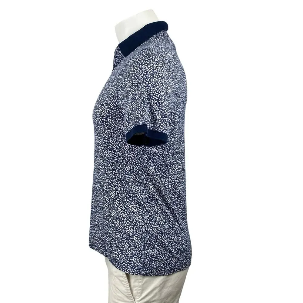 Banana Republic Men's Blue Floral Short Sleeve Golf Cotton Polo Shirt Top Size S